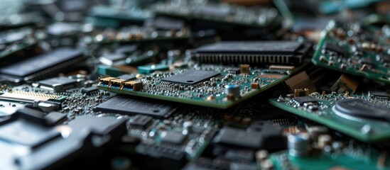 Obraz premium E-waste disposal: Recycling outdated PC components in eco-friendly manner.