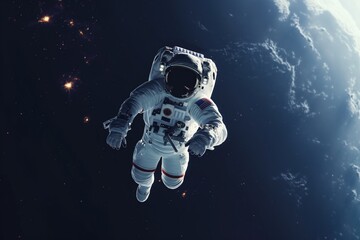an astronaut floating in space Earth visible in the background