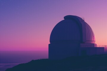 a quiet observatory at twilight the dome silhouetted against a gradient sky