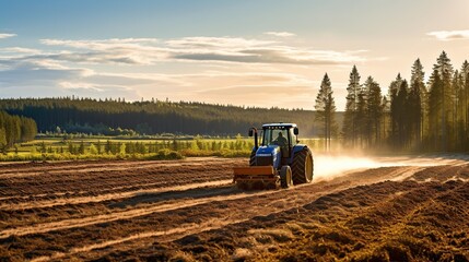 a tractor sprays pesticide on a field, in the style of massurrealism, light red and dark green, bold saturation innovator, organic realism, quantumpunk, photorealism, photography, golden ratio composi