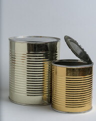 cans for preserves on white background