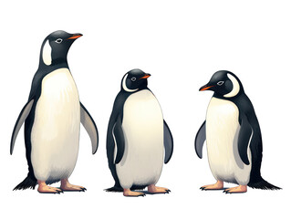Set of penguin isolated on transparent background, transparency image, removed background