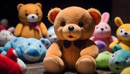  a lot of soft toys, different colors