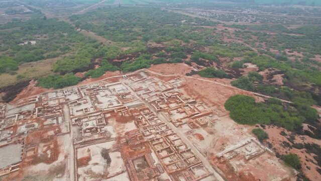 Green Contrast: Mohenjo Daro's Timeless Ruins from Above