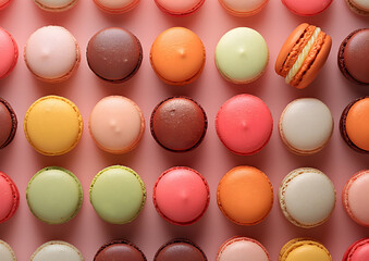 Assorted Colorful Macarons in Close-up View