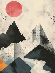 Majestic Mountain Landscape with Red Sun