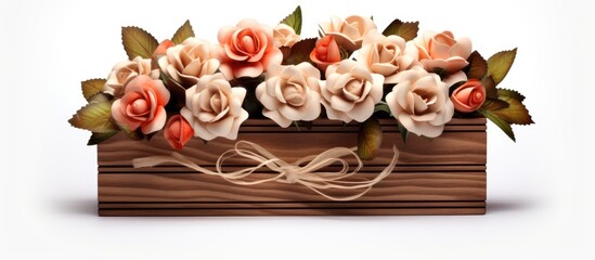 Wooden gift and flower box isolated