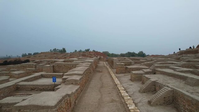 Mohenjo Daro Citadel Ruins, Ancient Urban Landscape, Aerial Shot