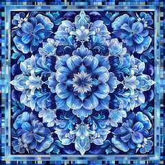 Obraz premium Symmetrical abstract batik for rugs, blue
