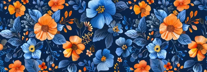 Papier Peint photo Lavable Style bohème seamless blue and ornage vivid colors Apache theme  pattern set design for  textile, interior decor, cover, fabric, paper and other users. Wallpaper, wrapping paper design, scrapbooking