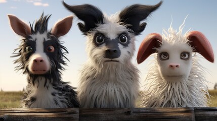 Domesticated Animals and 3D Characters cute face - obrazy, fototapety, plakaty