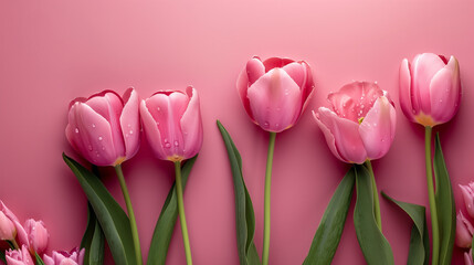 bouquet of tulips, Mother`s Day Background, pink background with copy space