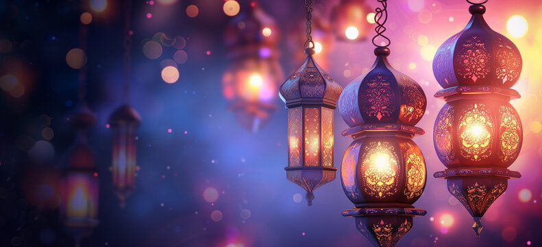 A lantern that lights up at sunset. Islamic holiday celebration background suitable for Ramadan, Eid or Hari Raya
