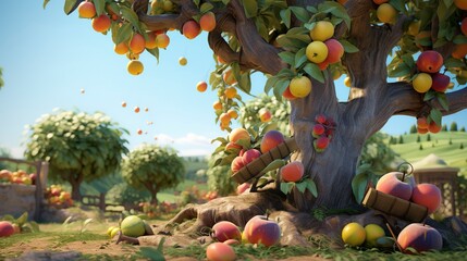 Harvesting Ripe Fruits from Fruit Trees - obrazy, fototapety, plakaty