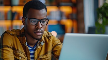 Obraz premium Man works on a laptop