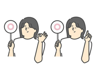 女性介護士のマルイラスト（⚪︎）OK　指差し