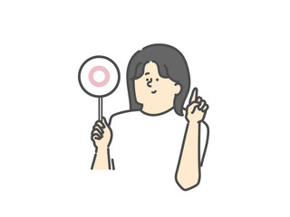 女性介護士のマルイラスト（⚪︎）指差しポーズ