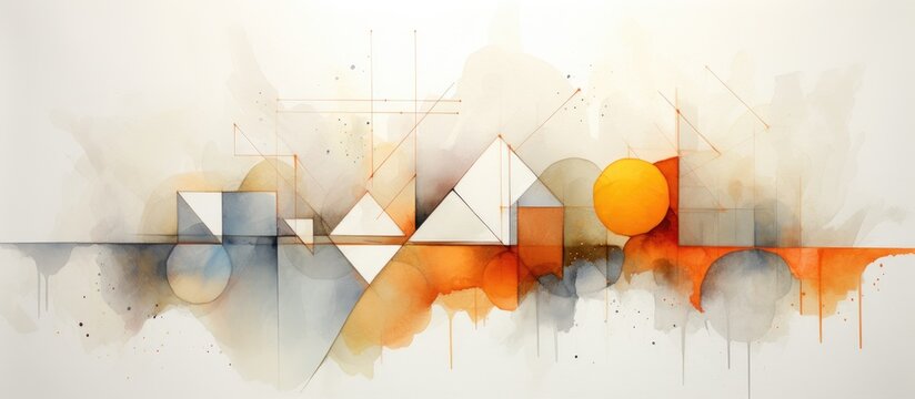 Abstract Watercolor Art with Paper Stains and Geometric Elements