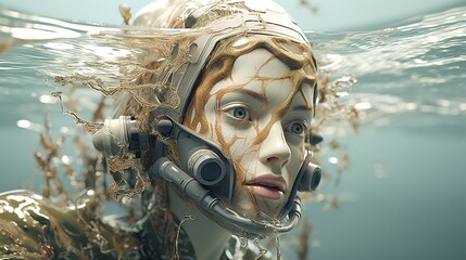 Underwater archeology research by 3D character - obrazy, fototapety, plakaty