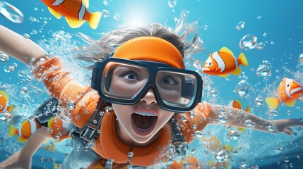 Underwater sports photography by 3D characters