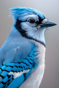Blue Jay 3D Portrait in Soft Focus, High-quality stock photo for use in various visual projects, including advertising, marketing, social media,