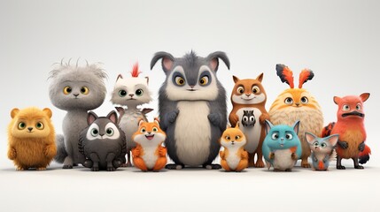 Naklejka premium Urban Animals with 3D Characters cute face