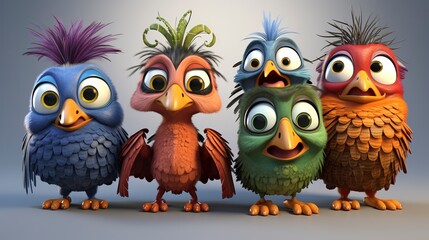 Fototapeta premium Urban Birds with 3D Characters cute face