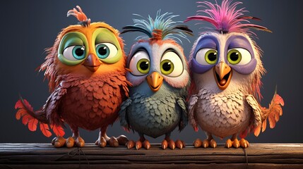 Fototapeta premium Urban Birds with 3D Characters cute face