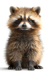 Fototapeta premium Cute Raccoon on White Background - 3D Illustration, To provide a high-quality, digitally enhanced image of a cute raccoon for use in a variety of