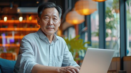 Obraz premium Man works on a laptop