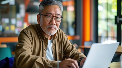 Obraz premium Man works on a laptop