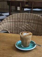 Nice Texture of Latte art on hot latte coffee . Milk foam in heart shape leaf tree on top of latte art from professional barista artist
- 753337188