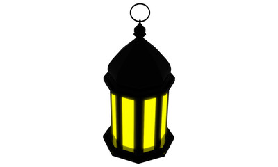 Ramadan icon 3d illustration of an Islamic lantern with burning black color