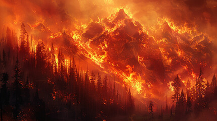 Obraz na płótnie Canvas Mountainside Forest Ablaze with Wildfire