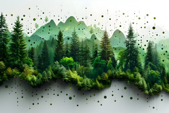 Surreal Green Forest with White Background, To serve as a visually striking and versatile design element, suitable for various applications such as
