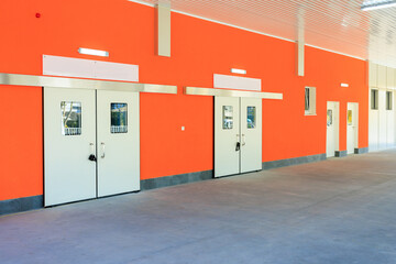 Doors of an emergency room in a hospital. Background with selective focus and copy space