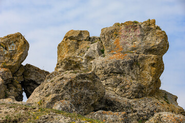 Beautiful landscape with hills and rocks. Background with selective focus and copy space