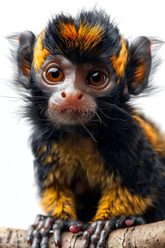 Vibrant Yellow and Black Monkey in Studio Portrait, To provide a unique and eye-catching image of a small monkey