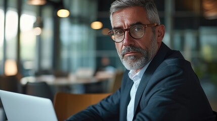 Fototapeta premium Man works on a laptop 