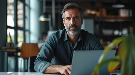 Obraz premium Man works on a laptop 