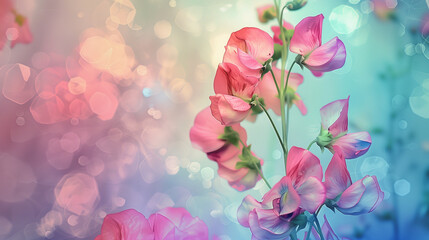 Fototapeta na wymiar Dreamy Blurred Pink Sweet Pea Flowers
