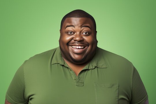 Portrait of a funny african american man in green t-shirt over green background