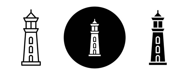 Searchlight tower outline icon collection or set. Searchlight tower Thin vector line art