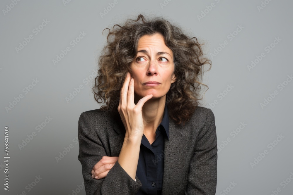 Canvas Prints Middle age business woman with surprise and shocked facial expression on grey background