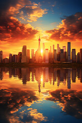 Enchanting Sunset Over City Skyline: A Rhapsody of Nature and Architecture