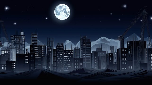Night city with night sky, moon,construction concept