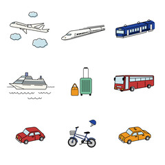 シンプルな乗り物のアイコンイラストセット3