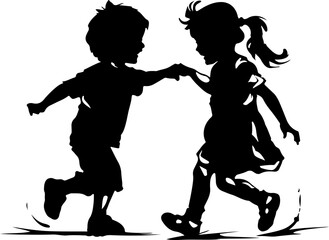 silhouette of a children playing