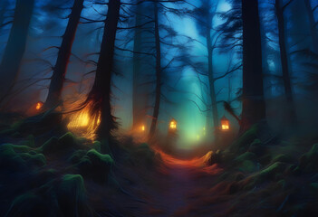 Haunted Forest, Spooky, Creepy, Woods, Eerie, Scary, Dark, Gloomy, Ghostly, Supernatural, Mystery, Paranormal, Halloween, Horror, Mysterious, AI Generated