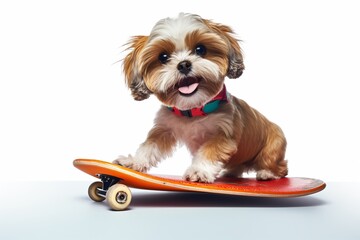 Dog skateboarding isolated background